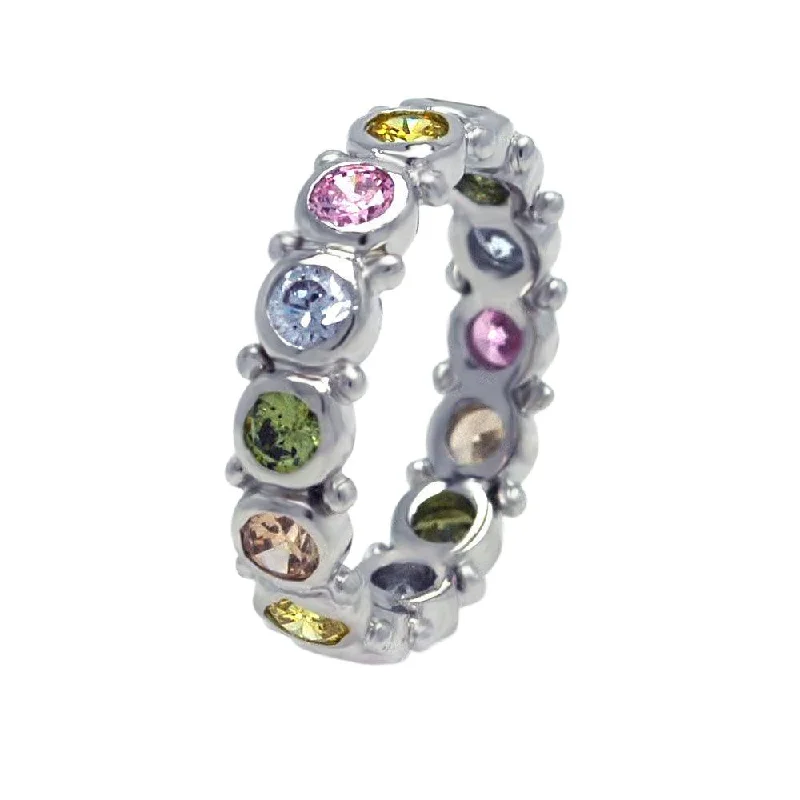 Dainty Gold Rings-Silver 925 Rhodium Plated Multi Colored CZ Stackable Eternity Ring - AAR0041