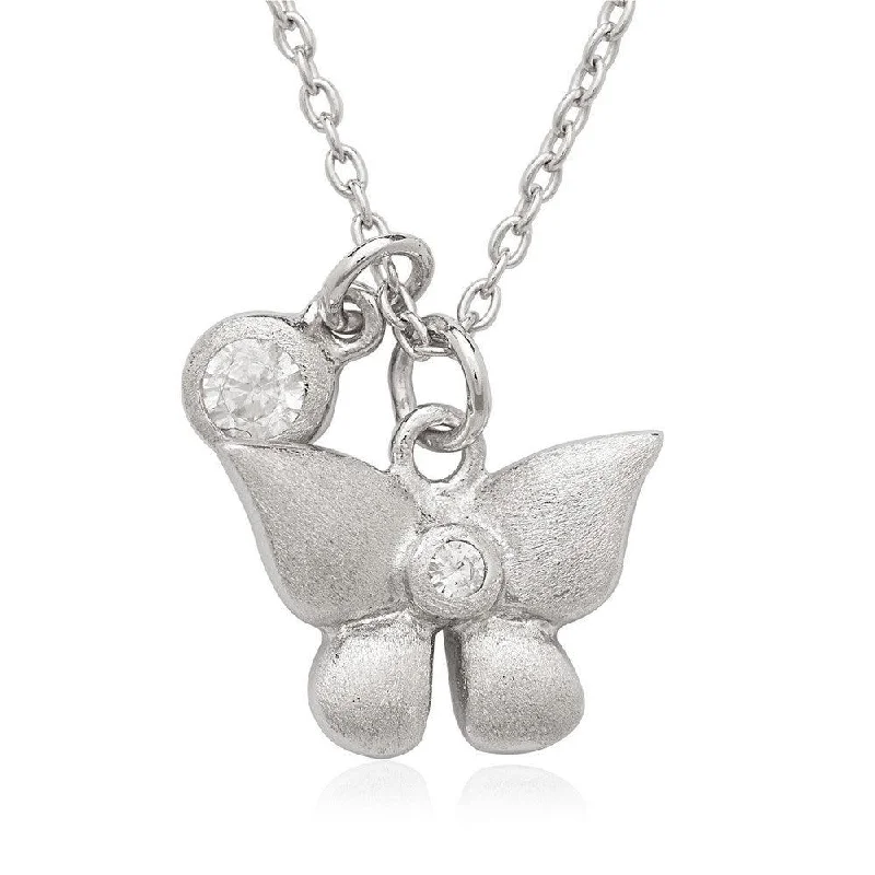 Sterling Silver Small CZ with Butterfly Children's Necklace