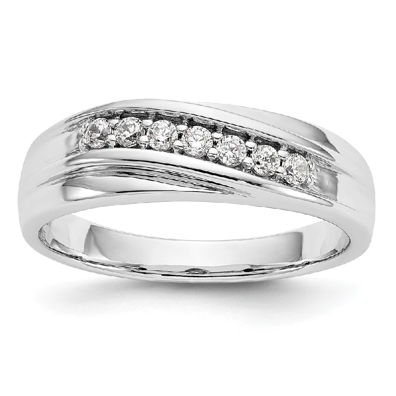 Antique Style Wedding Rings-Men's 6.4mm 14K White Gold 1/4 Ctw Lab Created Diamond Tapered Band