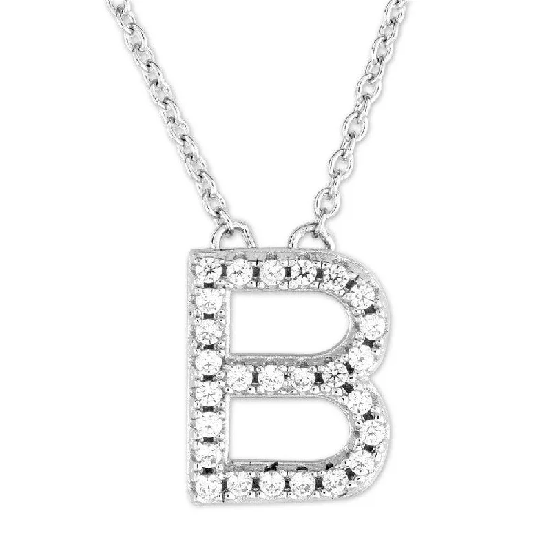 Sterling Silver Micro Pave "B" Pendant Necklace