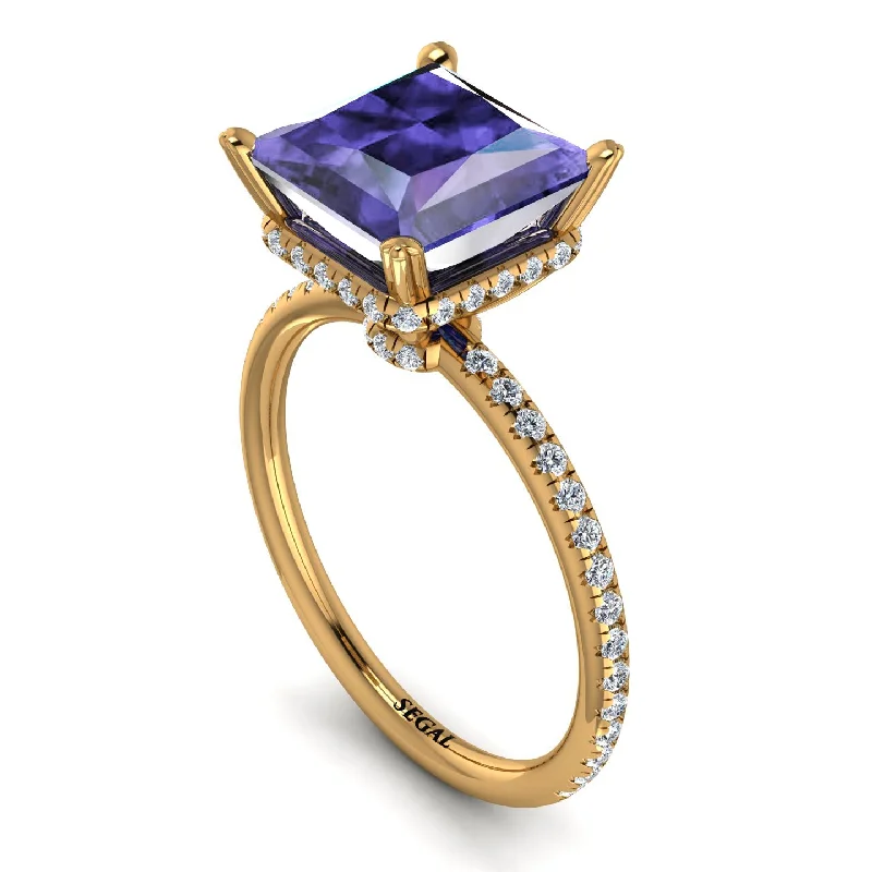 Sparkling Wedding Ring Sets-Trendy Hidden Halo Tanzanite Princess Cut Engagement Ring - Daria No. 201