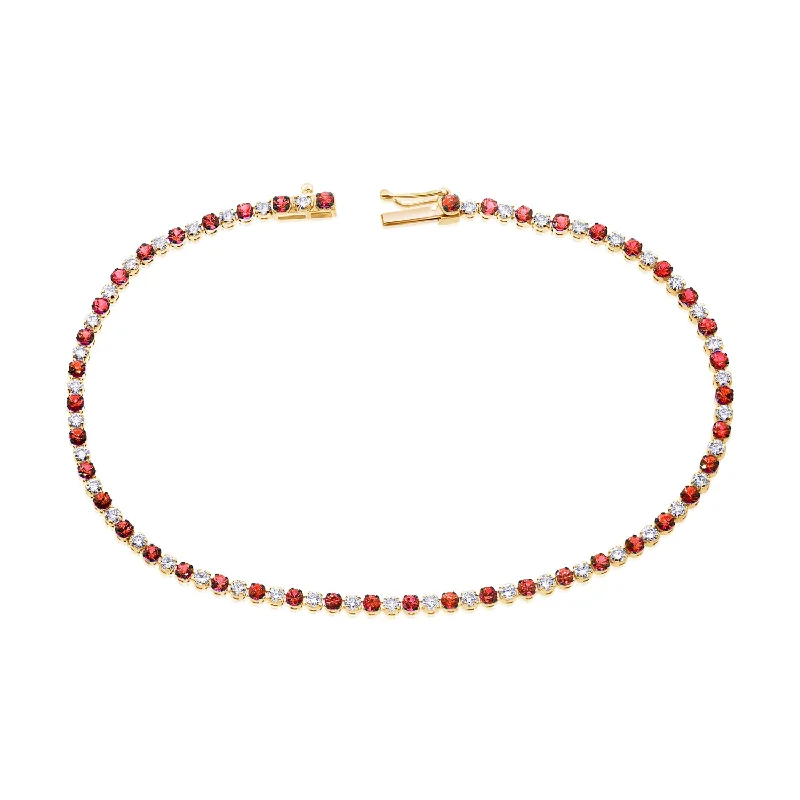 Designer Beaded Bracelets-Classic 14K Gold Ruby and Diamond Tennis Bracelet