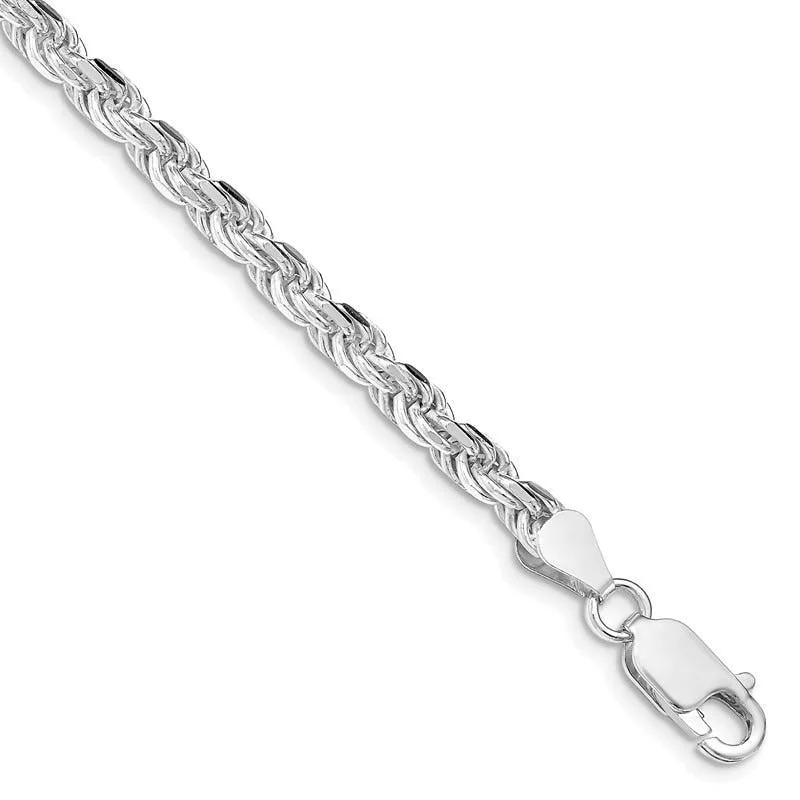 Sparkling Silver Bracelets-Sterling Silver Rhodium-plated 4.25mm Diamond-cut Rope Chain Bracelet