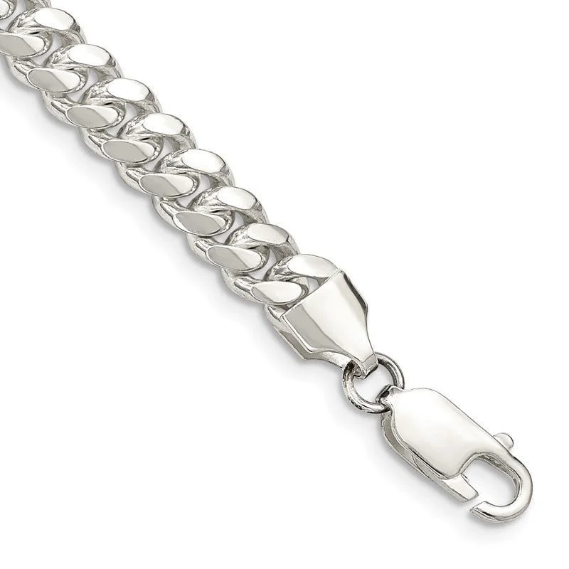 Simple Leather Bracelets-Sterling Silver 6.4mm Polished Domed Curb Chain Bracelet