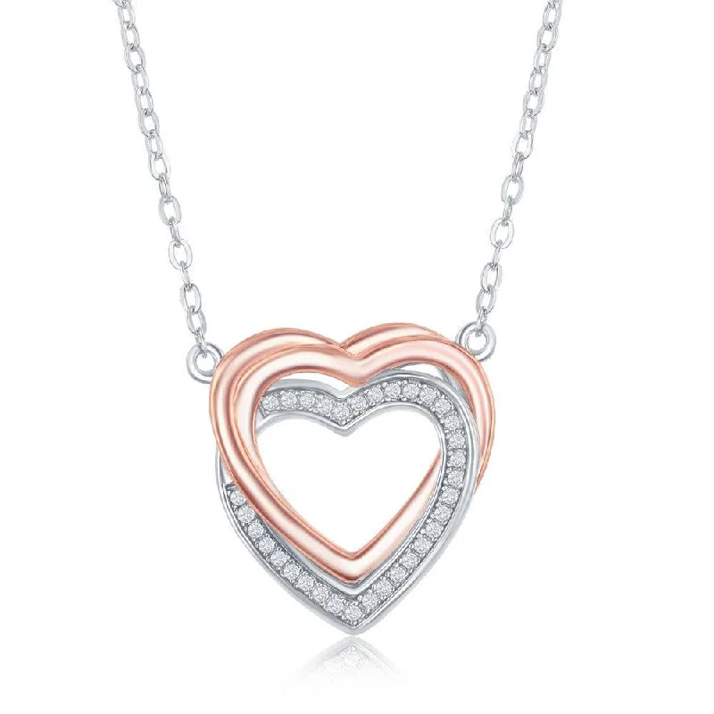 Sterling Silver Double Heart CZ Necklace