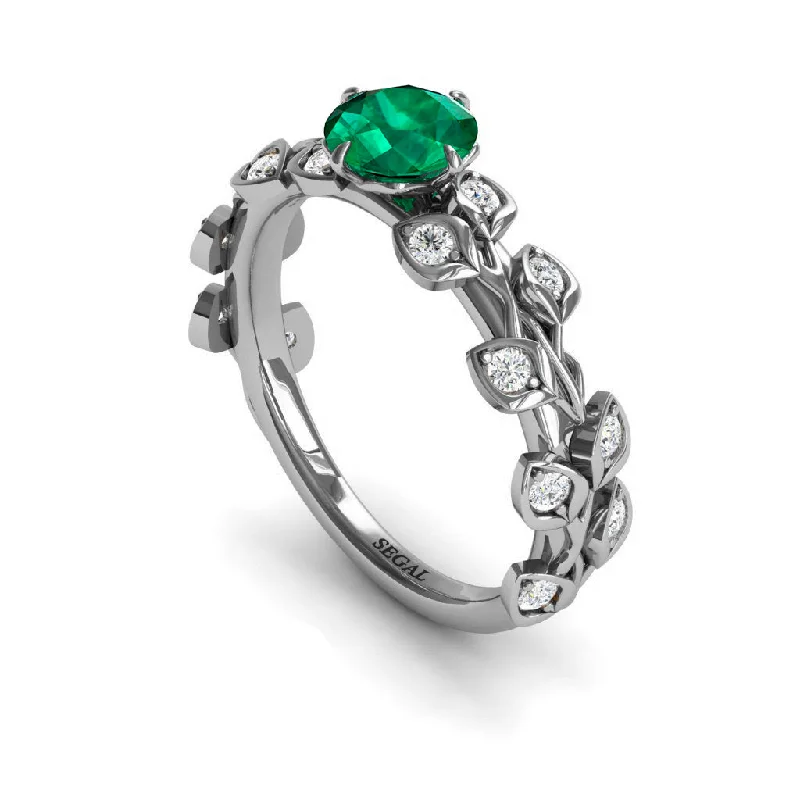 Stylish Wedding Rings-Leaves All Around Emerald Ring- Sydney no. 24