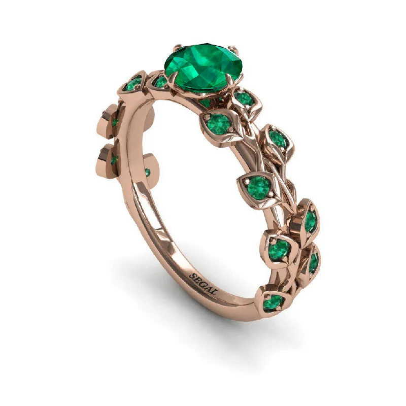 Fine Wedding Bands-Leaves All Around Emerald Ring- Sydney no. 35