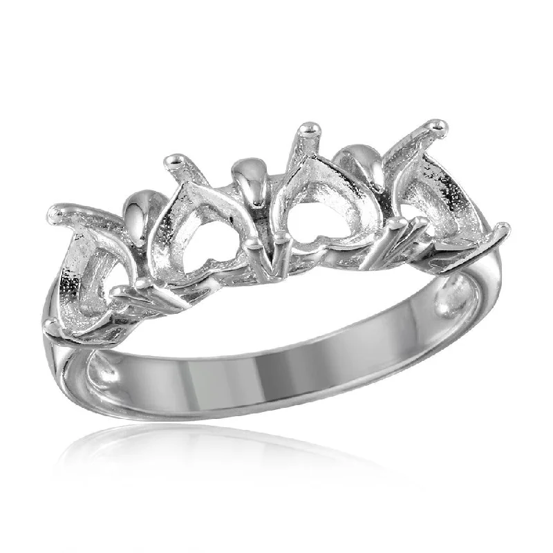 Men’s Wedding Rings-Silver 925 Rhodium Plated 4 Hearts Mounting Ring - BGR00493