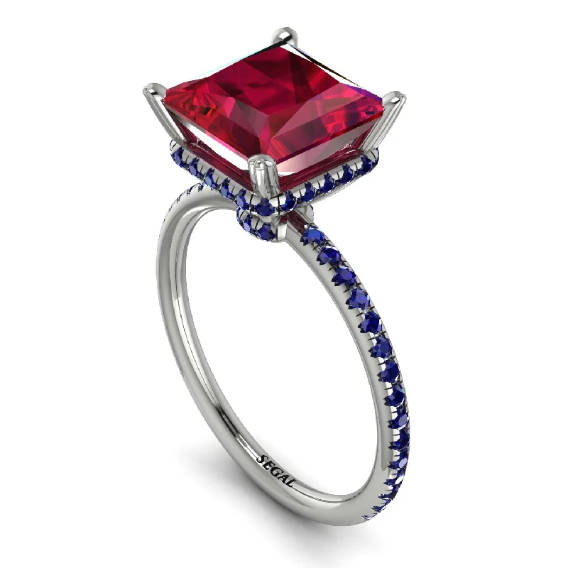 Trendy Silver Rings-Trendy Hidden Halo Ruby Princess Cut Engagement Ring - Daria No. 72