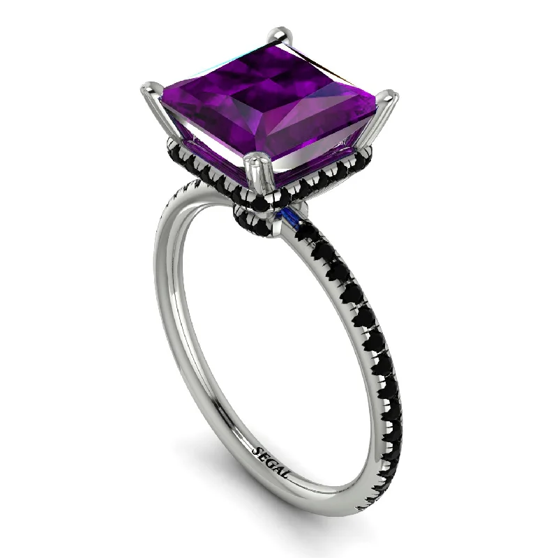 Custom Wedding Sets-Trendy Hidden Halo Amethyst Princess Cut Engagement Ring - Daria No. 309