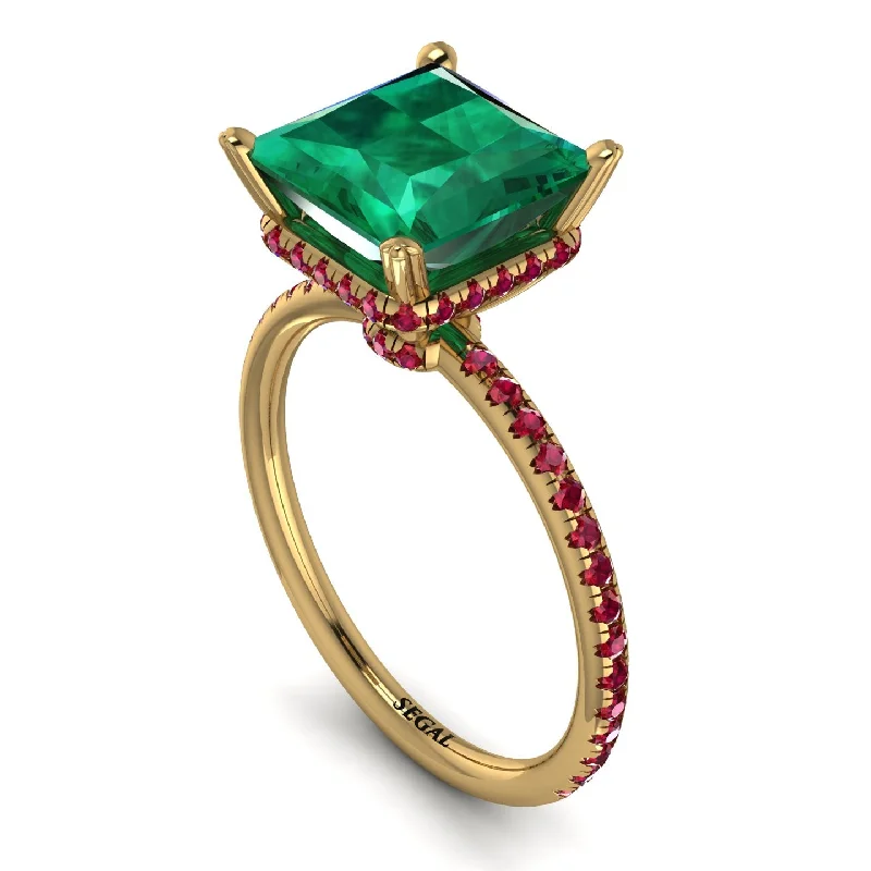 Designer Bridal Rings-Trendy Hidden Halo Emerald Princess Cut Engagement Ring - Daria No. 49