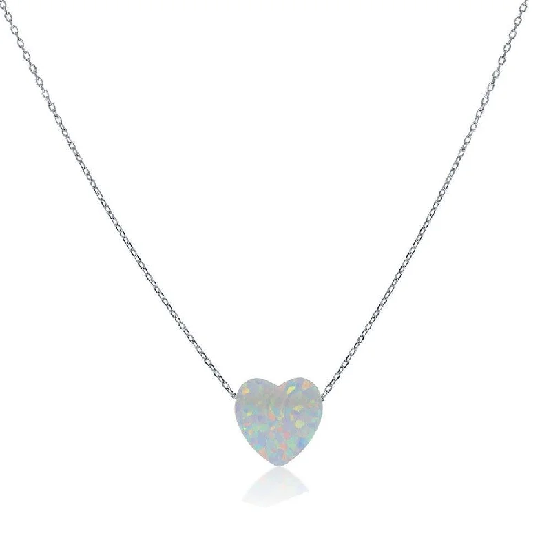 Sterling Silver Small White Opal Heart Necklace