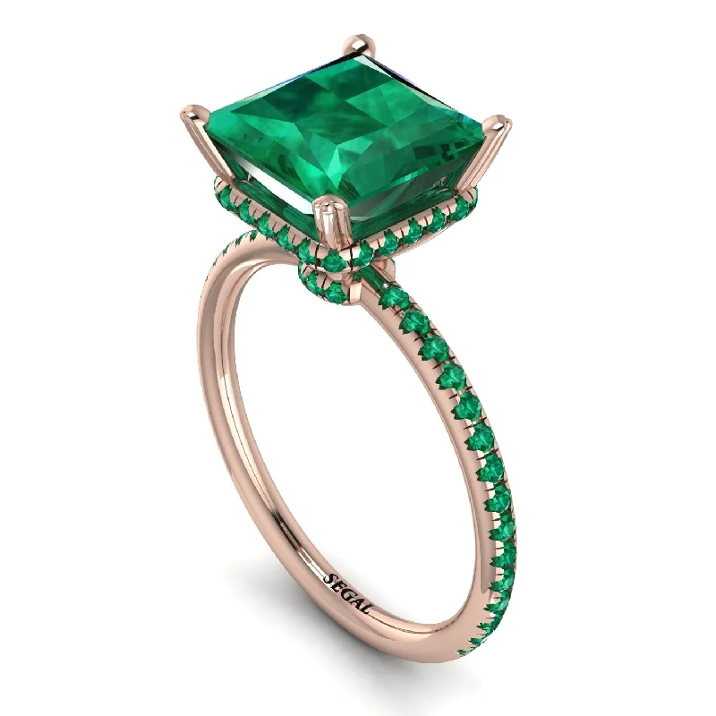 Fashionable Wedding Ring Sets-Trendy Hidden Halo Emerald Princess Cut Engagement Ring - Daria No. 20