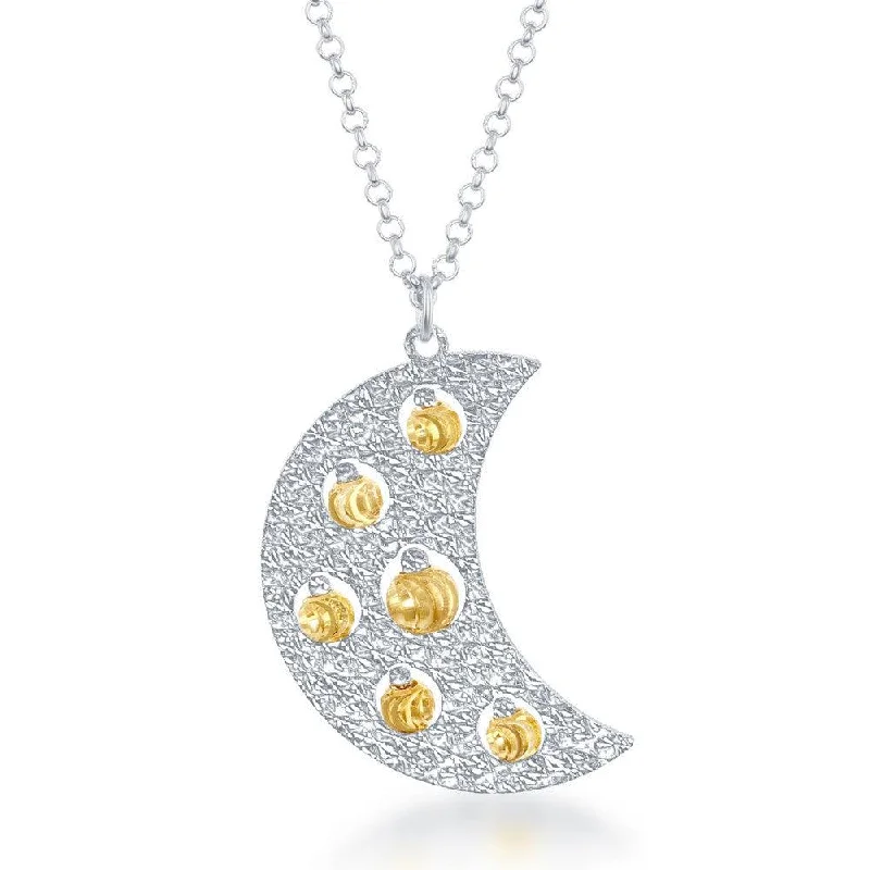 Sterling Silver Crescent Moon Two Tone Necklace