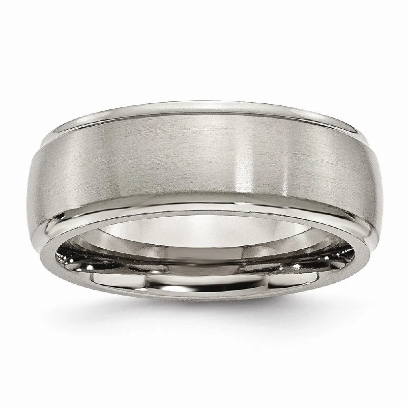 Sparkly Engagement Rings-Titanium, 8mm Comfort Fit Ridged Edge Band