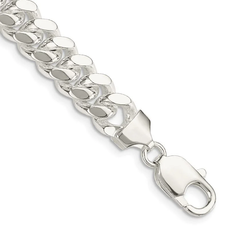 Personalized Charm Bangle Bracelets-Sterling Silver 9mm Polished Domed Curb Chain Bracelet