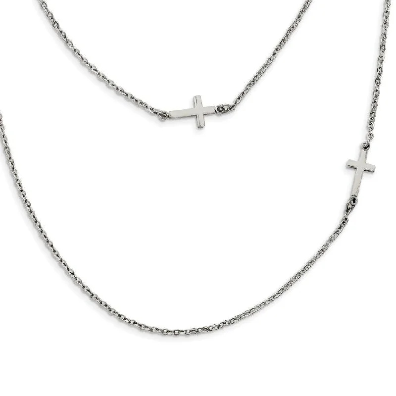 Stainless Steel Layered Sideways Cross Necklace