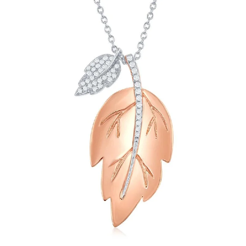 Sterling Silver Shiny Leaf with Smaller Rhodium Leaf Necklace