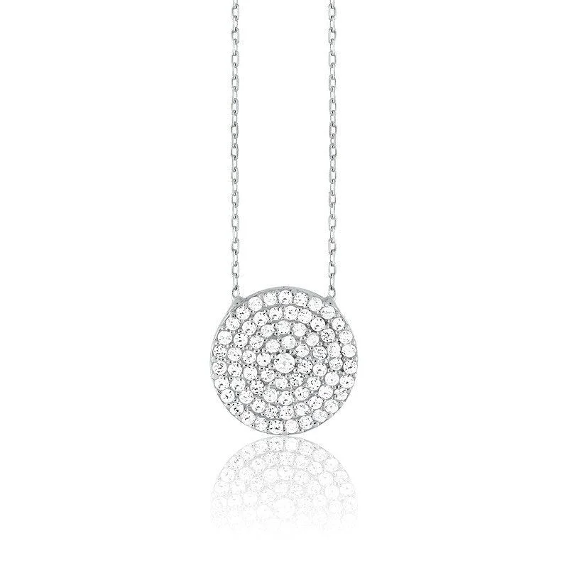 Sterling Silver CZ Disc Design Necklace