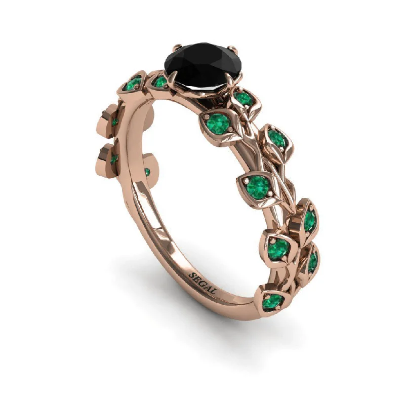 Custom Gemstone Rings-Leaves All Around Black Diamond ring- Sydney no. 47