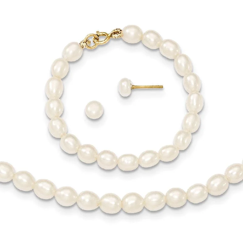 14k White FW Cultured Pearl 12 Necklace, 4 Bracelet & Earring Set