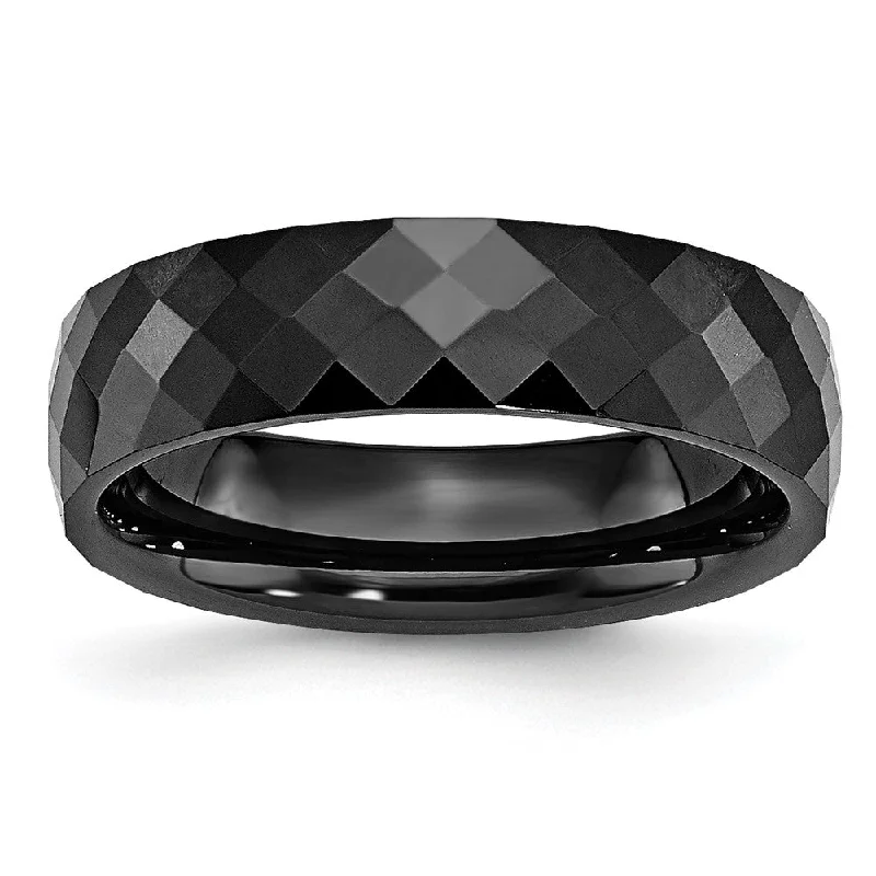 Elegant Wedding Ring Sets-6mm Black Ceramic Faceted Standard Fit Band