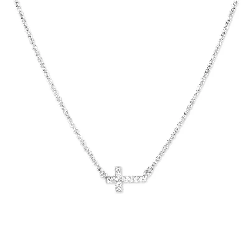 Sterling Silver Small Micro Pave Cross Necklace