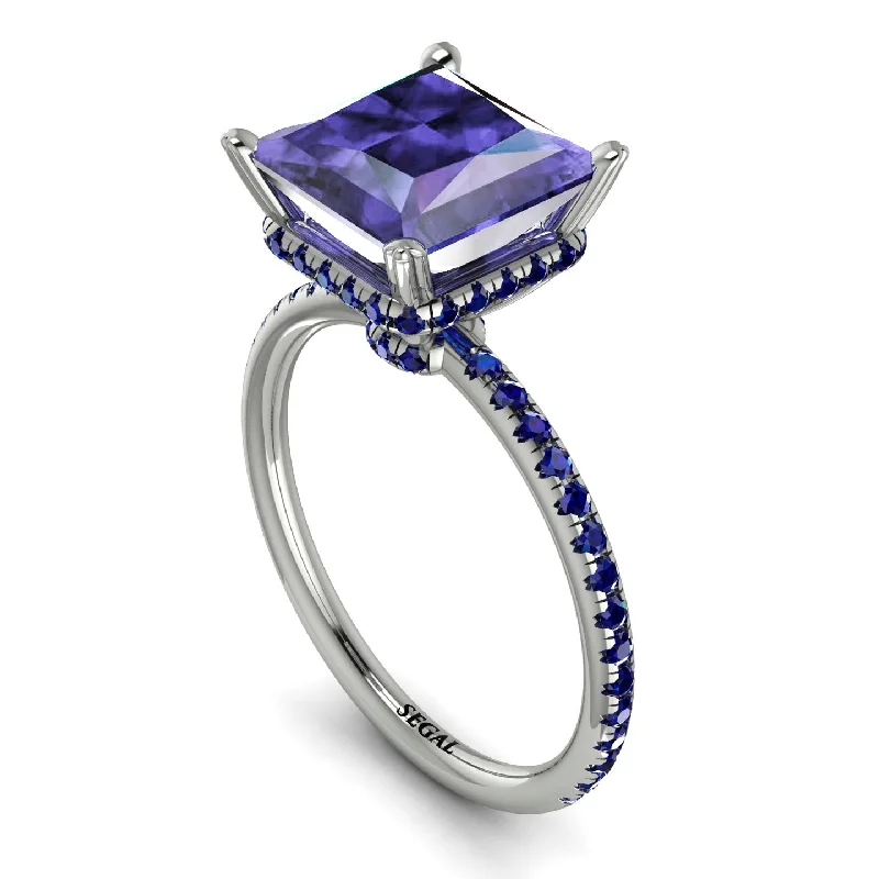 Trendy Wedding Ring Sets-Trendy Hidden Halo Tanzanite Princess Cut Engagement Ring - Daria No. 215