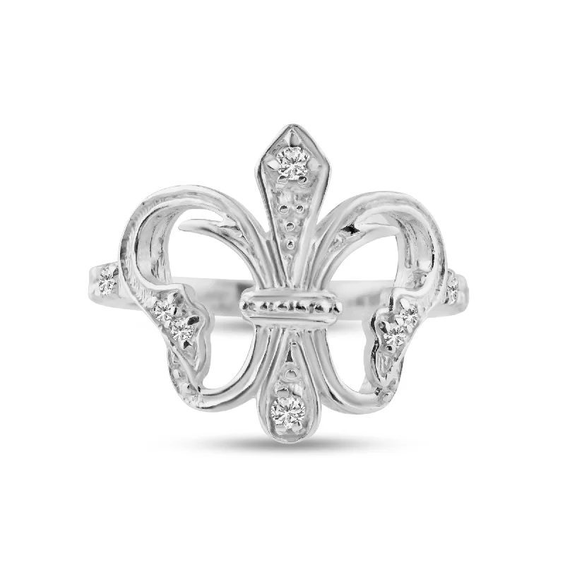 Men’s Statement Rings-Silver 925 Rhodium Plated CZ Fleur De Lis Ring - STR00529