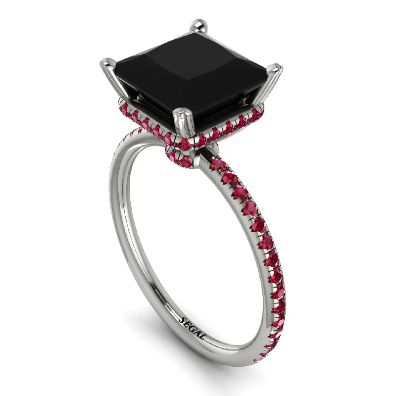 Personalized Rings for Weddings-Trendy Hidden Halo Black Diamond Princess Cut Engagement Ring - Daria No. 54