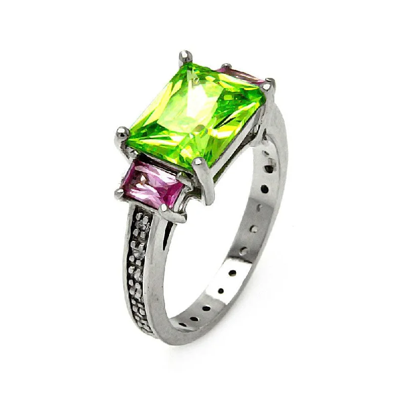 Trendy Engagement Rings-Silver 925 Rhodium Plated Multi Color CZ Past Present Future Ring - STR00099