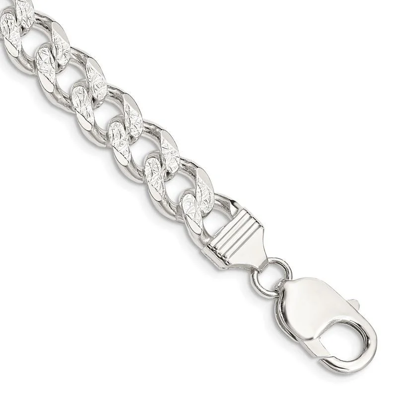 Custom Engraved Bracelets-Sterling Silver 9.15mm Pav‚ Curb Chain Bracelet