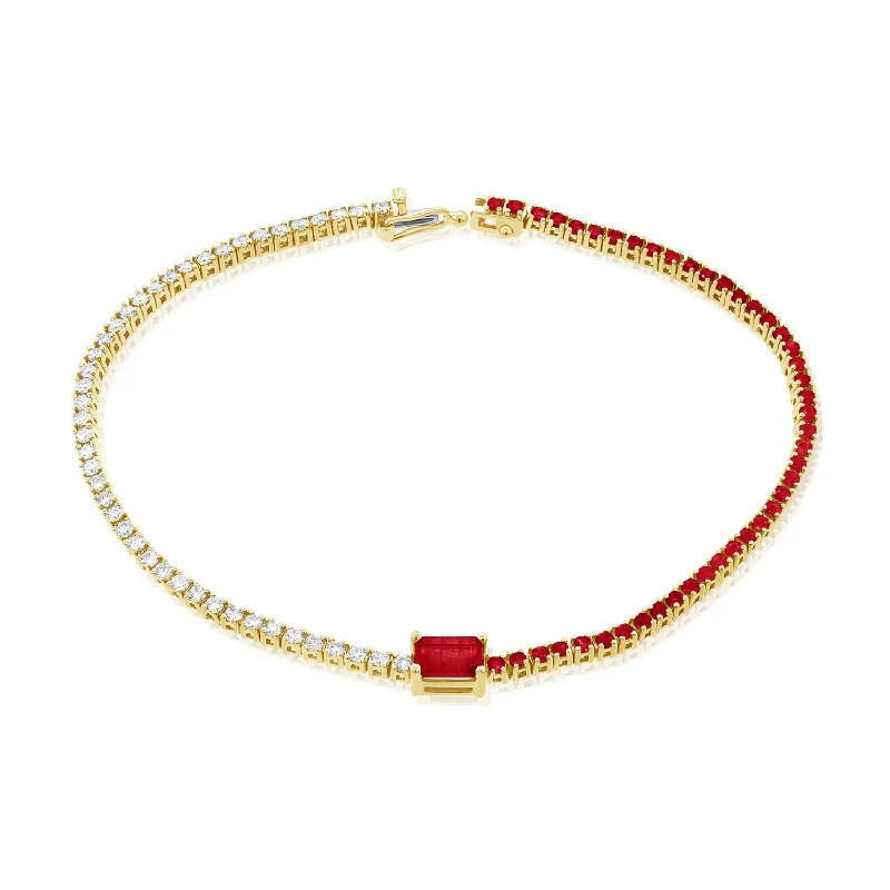 Women’s Tennis Bracelets-Luxurious 14K Gold Ruby and Diamond Tennis Bracelet