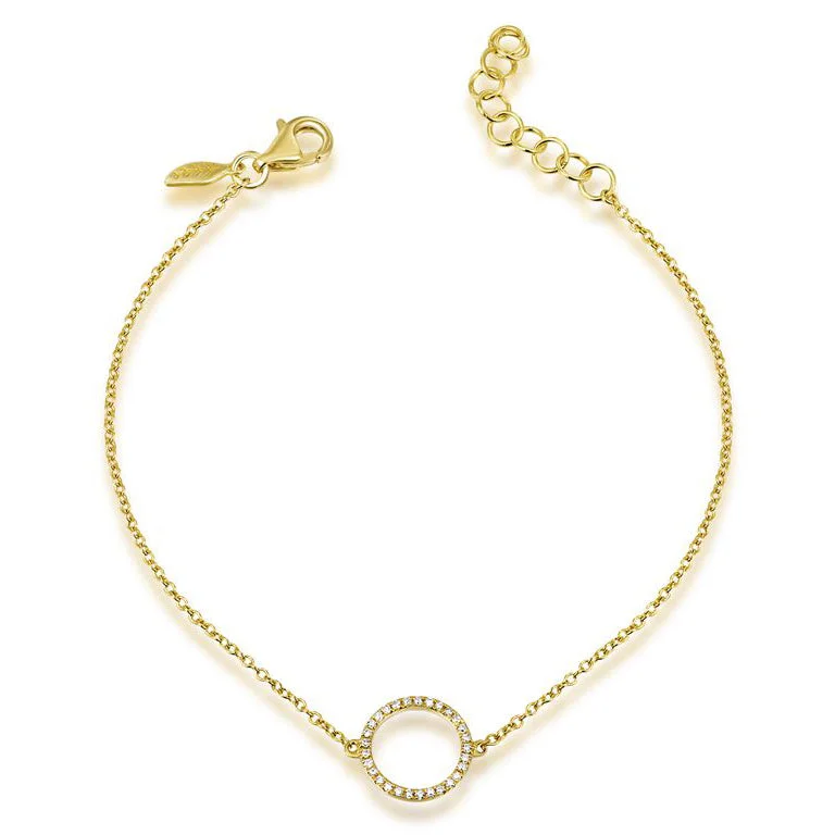 Stylish Chain Bracelets-14K Gold Circular Pendant Chain Bracelet with Diamonds