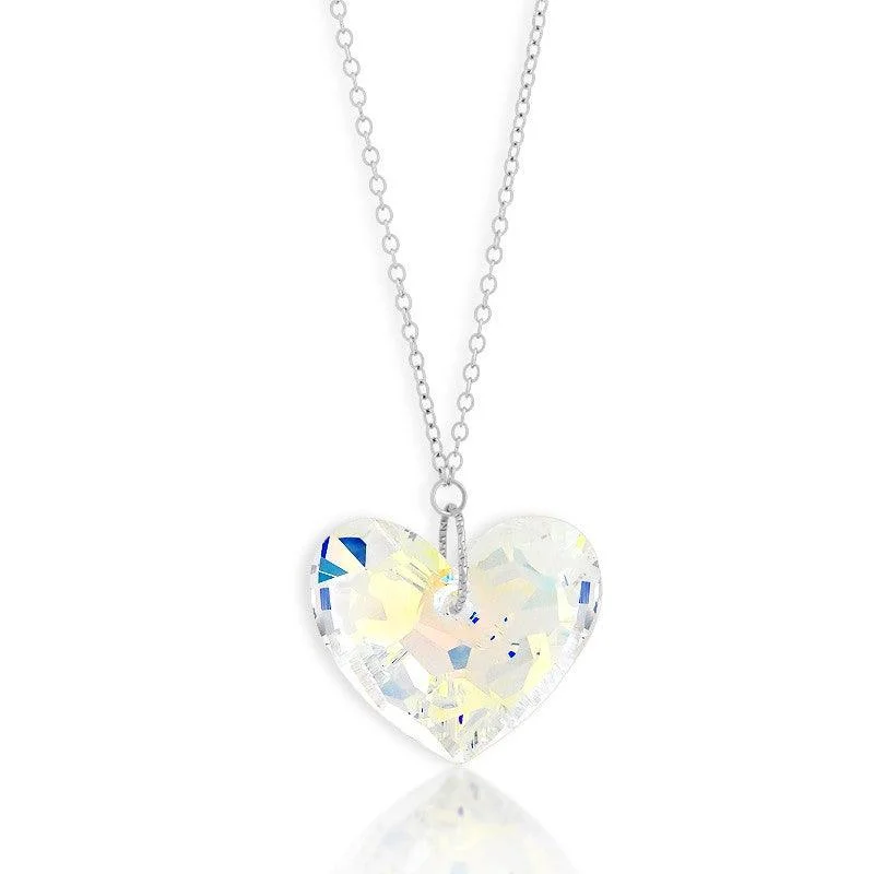 Sterling Silver AB Swarovski Crystal Heart Necklace