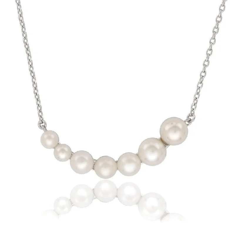 Sterling Silver Graduating Pearl Curved Necklace