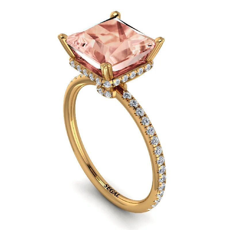 Handcrafted Diamond Rings-Trendy Hidden Halo Morganite Princess Cut Engagement Ring - Daria No. 901