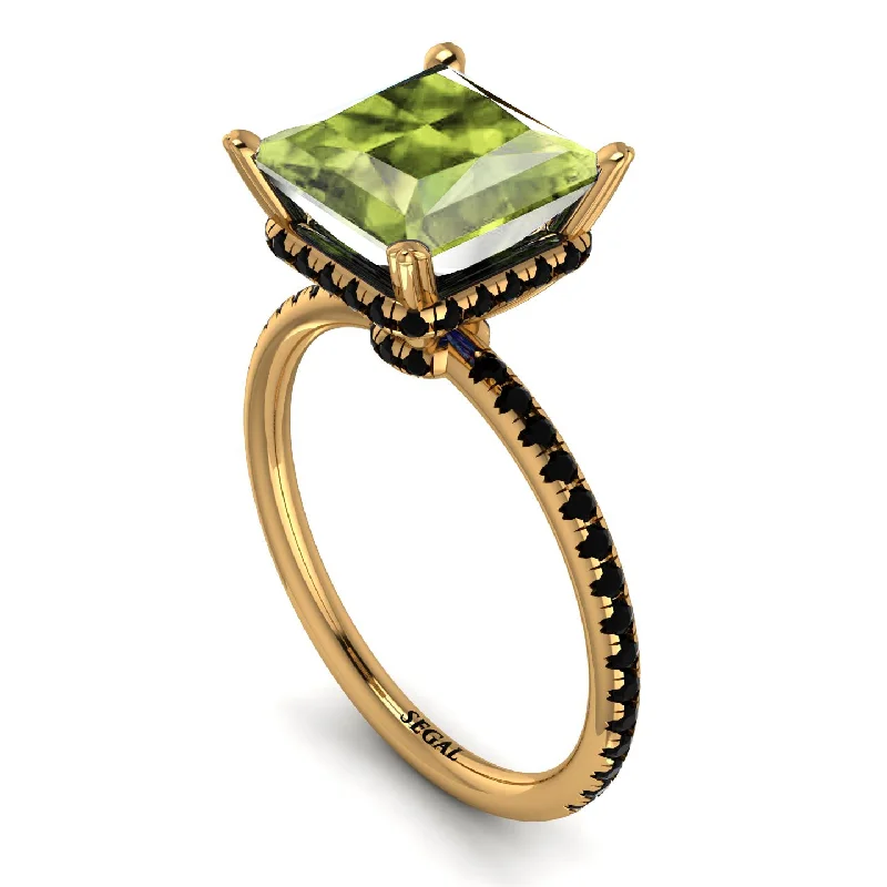 Birthstone Rings for Women-Trendy Hidden Halo Peridot Princess Cut Engagement Ring - Daria No. 707