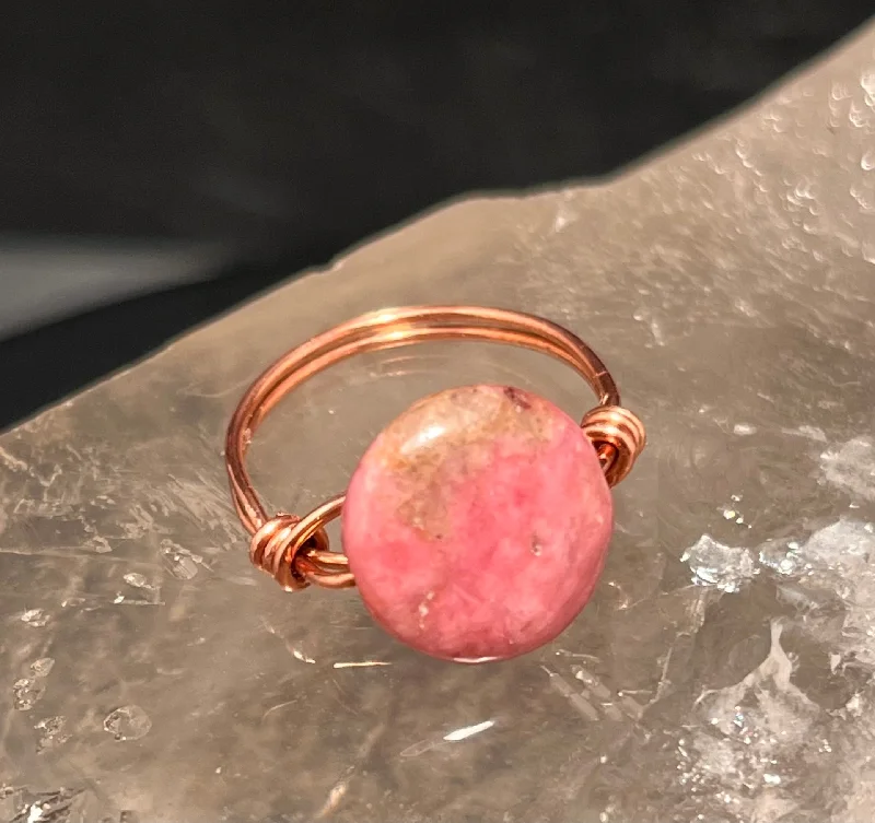 Elegant Silver Rings-Rhodonite Copper Bead Ring