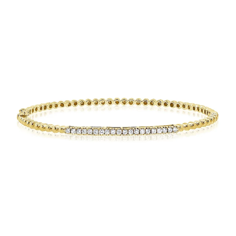 Sparkling Diamond Bracelets-14K Gold Beaded Diamond Bangle Bracelet