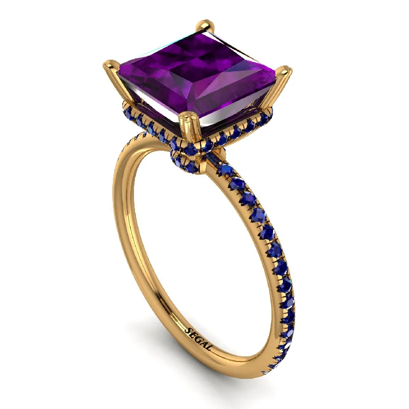 Fashionable Gold Rings-Trendy Hidden Halo Amethyst Princess Cut Engagement Ring - Daria No. 313