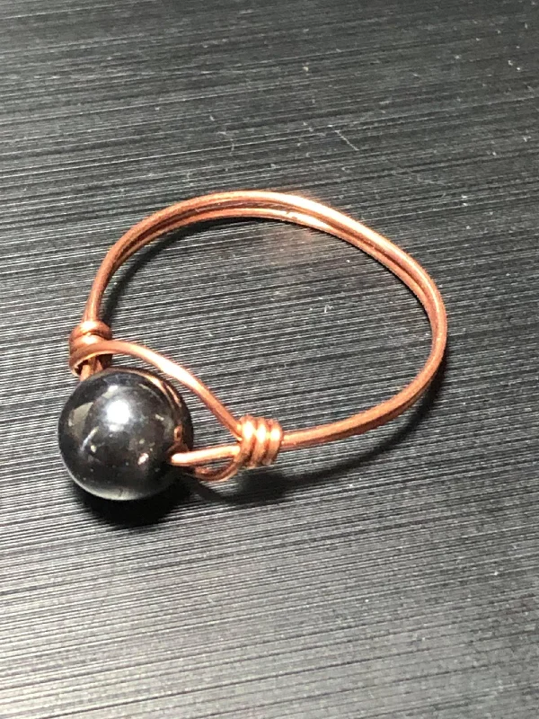 Adjustable Silver Rings-Hematite Copper Bead Ring