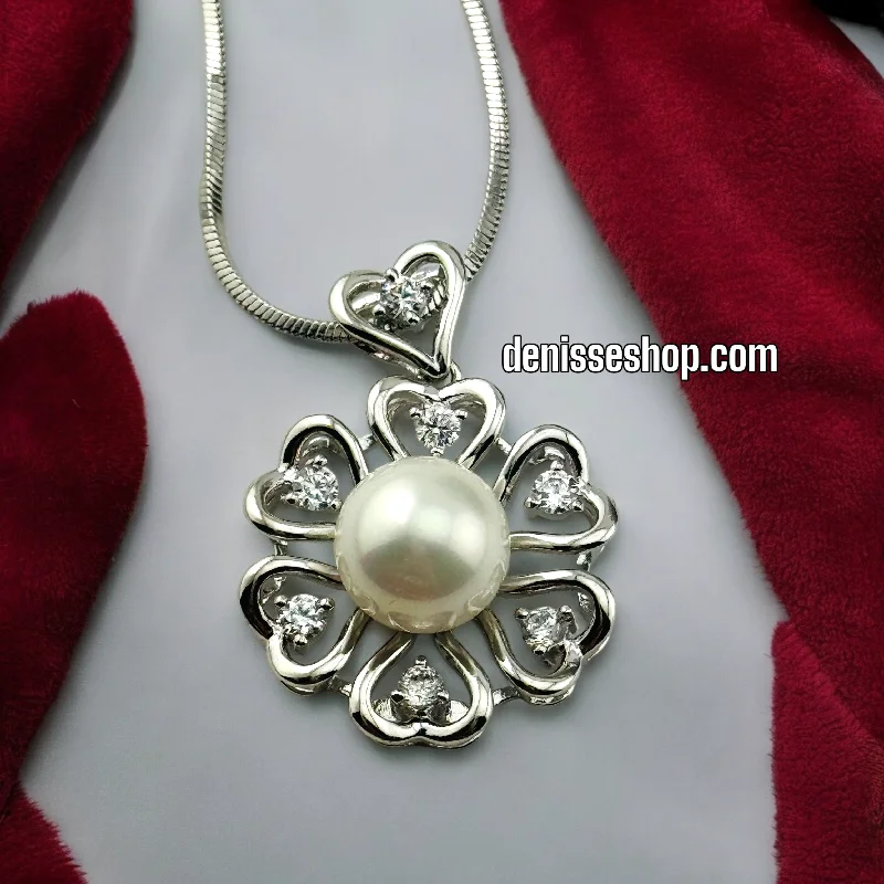 SILVER FLOWER PEARL NECKLACE C44