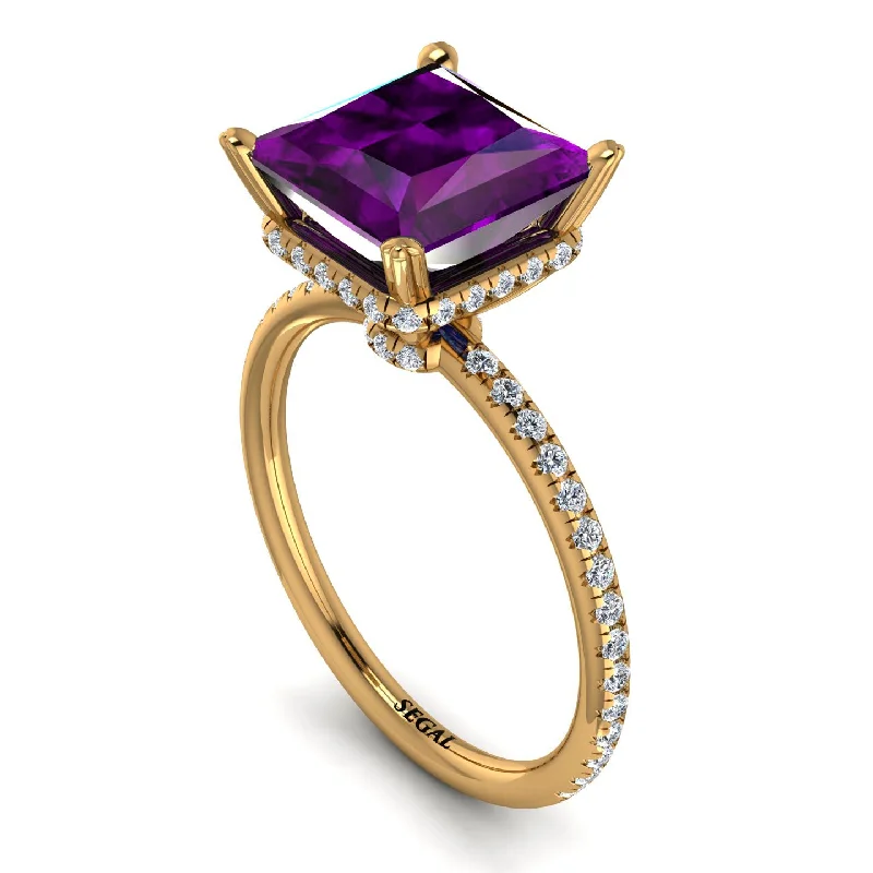 Stylish Gemstone Wedding Bands-Trendy Hidden Halo Amethyst Princess Cut Engagement Ring - Daria No. 301