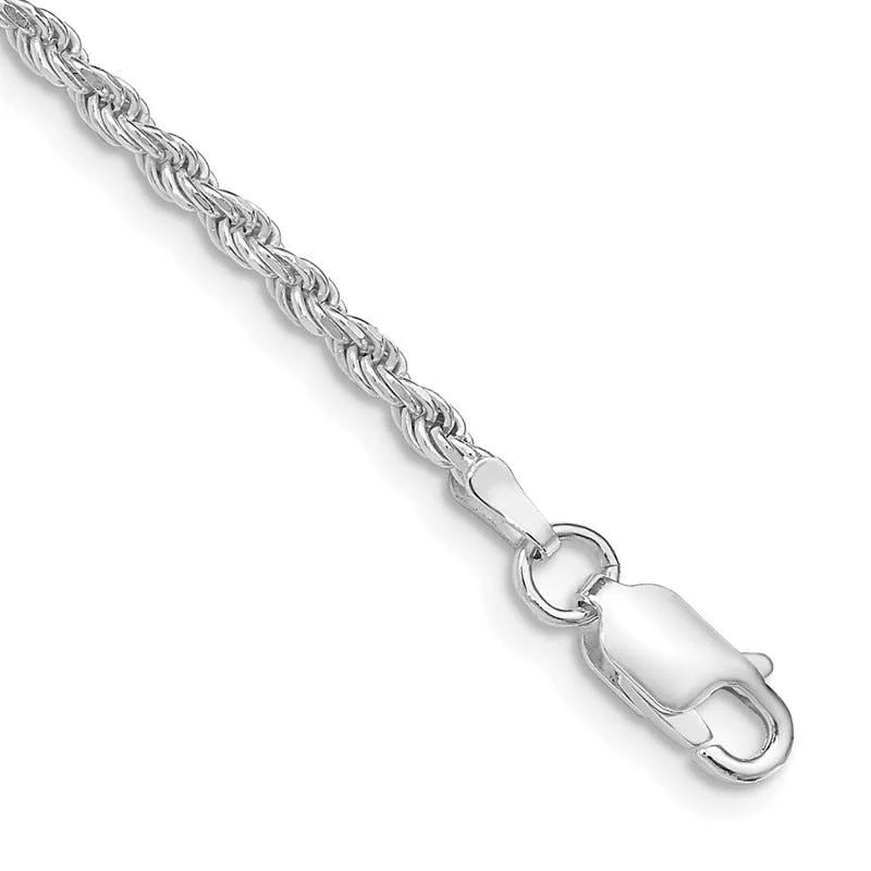 Custom Gemstone Wedding Bracelets-Sterling Silver Rhodium-plated 2.25mm Diamond-cut Rope Chain Bracelet