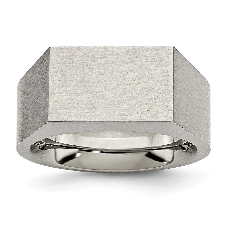 Matching Gold Wedding Rings-Men's 10mm Titanium Brushed & Polished Tapered Fit Signet Ring