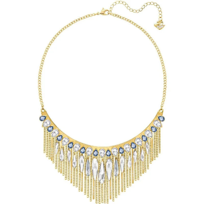 Swarovski Women's Necklace - Gipsy Fringed Gold Plated Clear & Blue Crystals | 5260592