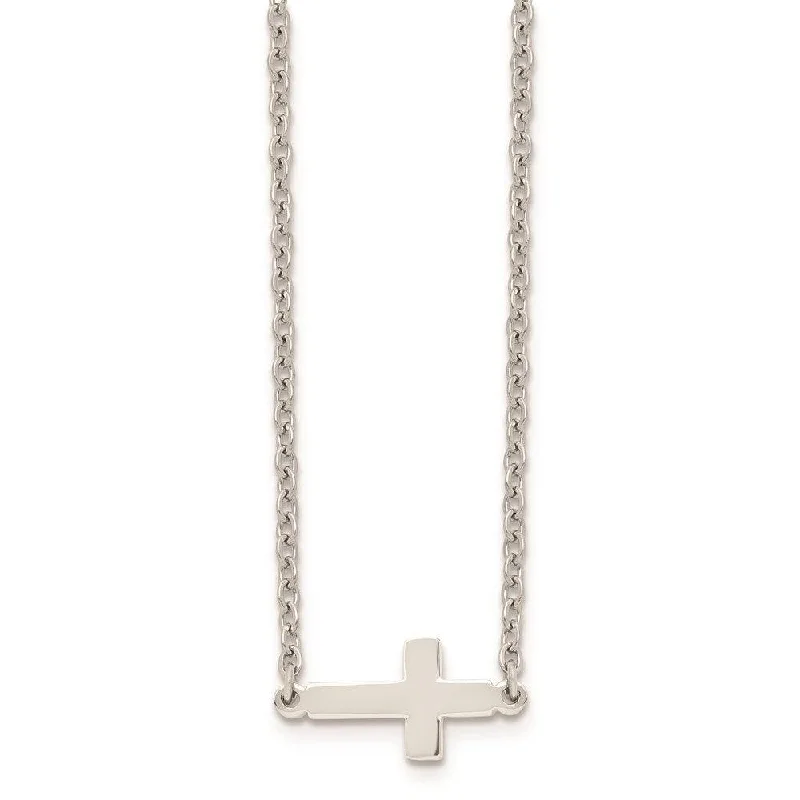 Stainless Steel Polished Sideways Cross 18in Necklace