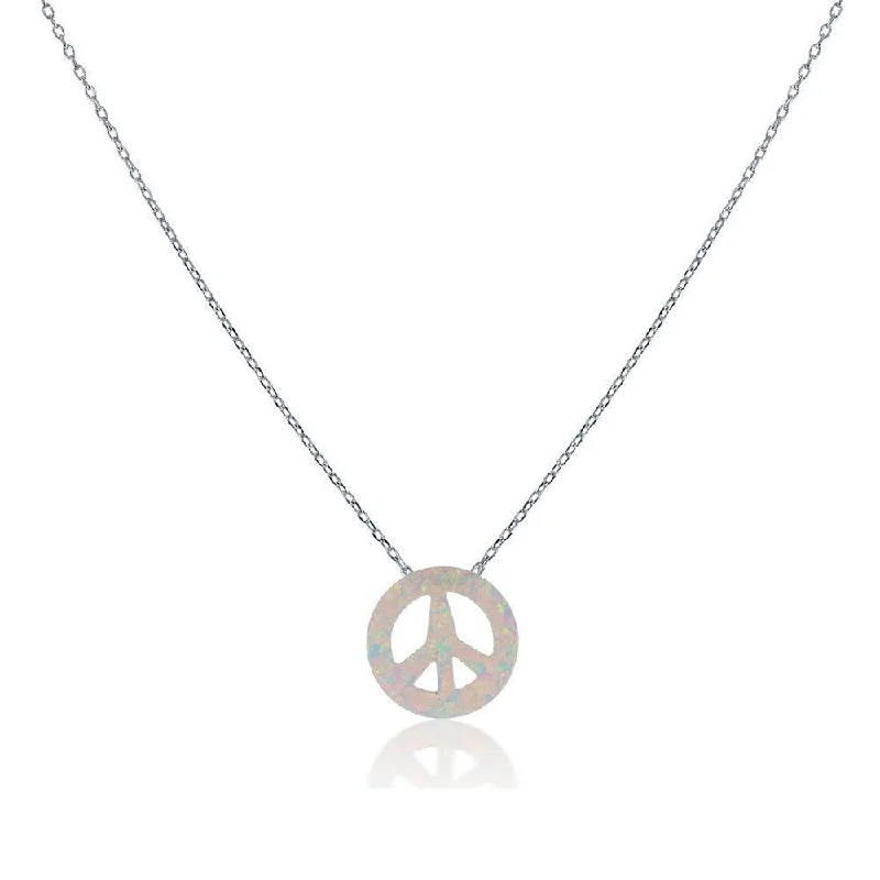 Sterling Silver Small White Opal Peace Necklace