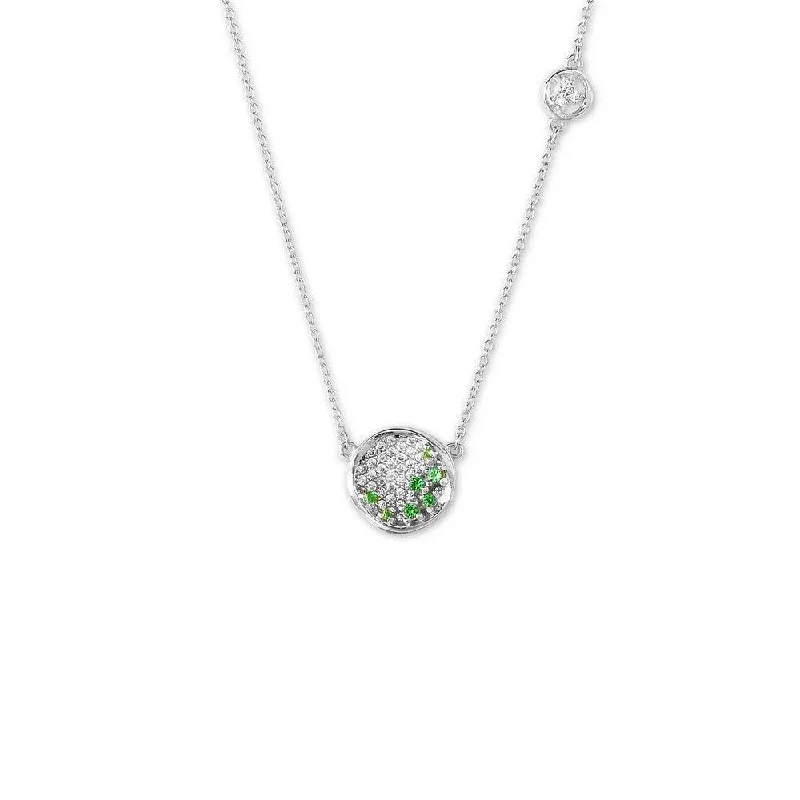 Sterling Silver Round Green CZ Micro Pave Necklace